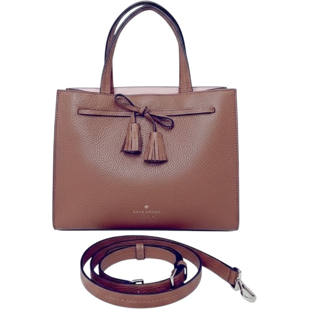 Kate Spade Hayes Small Satchel Pebbled Leather Crossbody Bag Brown‎ Ginger Tea